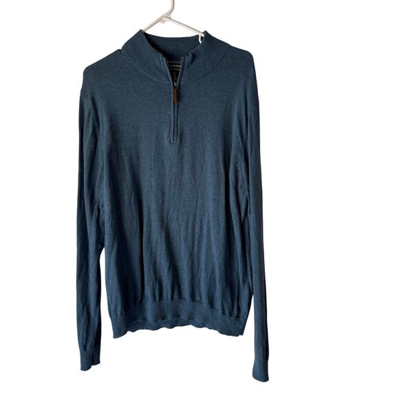 Nordstrom Blue‎ 1/4 Zip Pullover Sweater Cotton Cashmere Blend XL Soft Knit - Picture 1 of 7